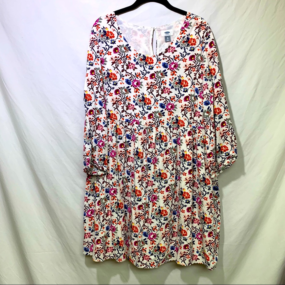 Old Navy Dress - Worn Once - White with Colorful Floral - Lined - Size XL